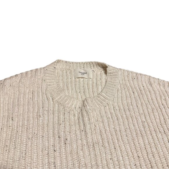 Bassike Pullover Crew Neck Sweater Thick Ribbed Woven Cream Linen Size 3 Large - Picture 2 of 12